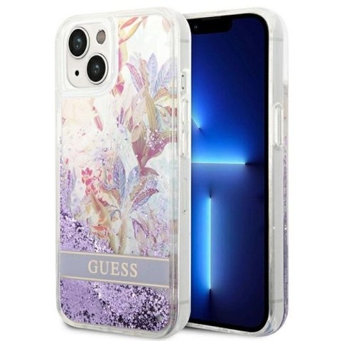Etui Guess Flower Liquid Glitter na iPhone 14 Plus - fioletowe Guess