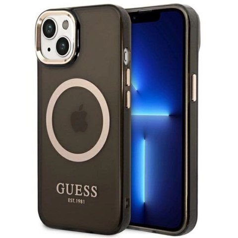 Etui Guess Gold Outline Translucent MagSafe na iPhone 14 Plus - czarne Guess
