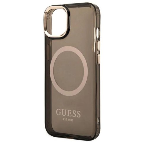 Etui Guess Gold Outline Translucent MagSafe na iPhone 14 Plus - czarne Guess