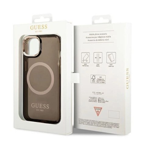 Etui Guess Gold Outline Translucent MagSafe na iPhone 14 Plus - czarne Guess