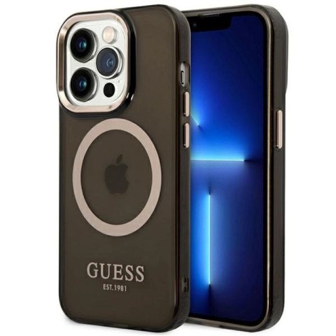 Etui Guess Gold Outline Translucent MagSafe na iPhone 14 Pro Max - czarne Guess
