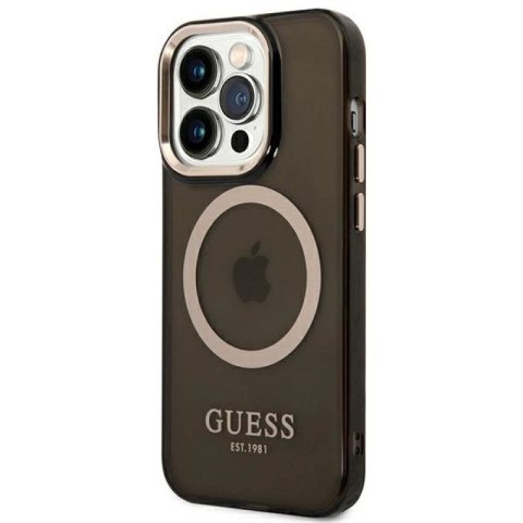 Etui Guess Gold Outline Translucent MagSafe na iPhone 14 Pro - czarne Guess