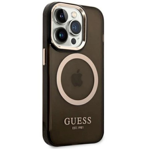 Etui Guess Gold Outline Translucent MagSafe na iPhone 14 Pro - czarne Guess