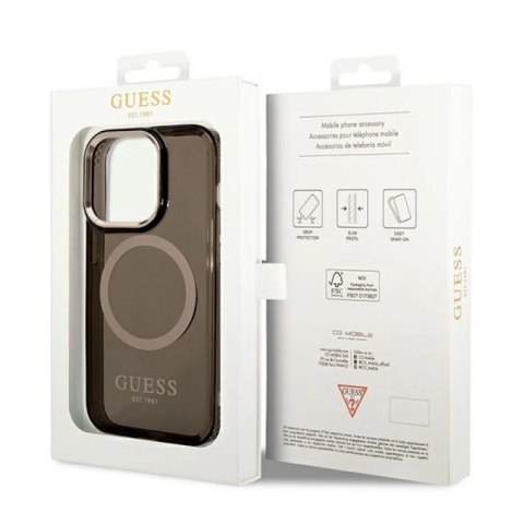 Etui Guess Gold Outline Translucent MagSafe na iPhone 14 Pro - czarne Guess