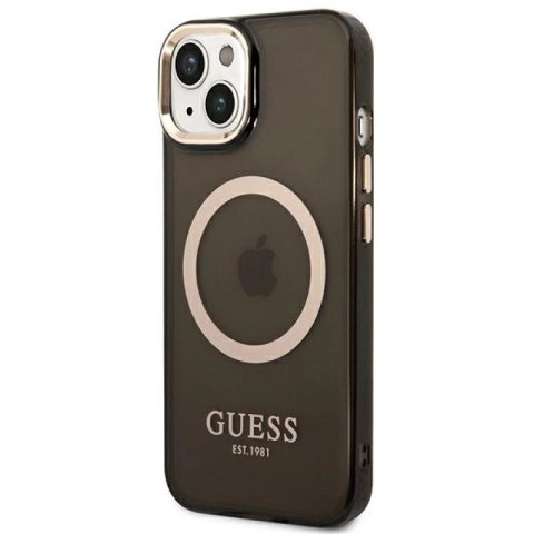 Etui Guess Gold Outline Translucent MagSafe na iPhone 14 - czarne Guess