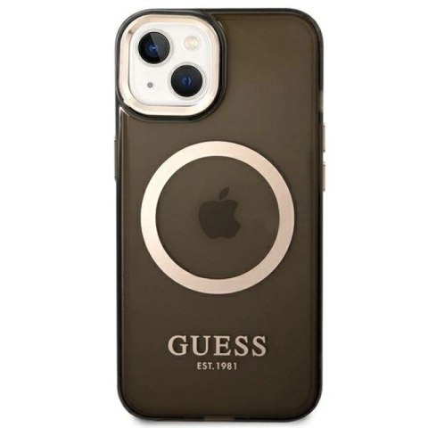 Etui Guess Gold Outline Translucent MagSafe na iPhone 14 - czarne Guess