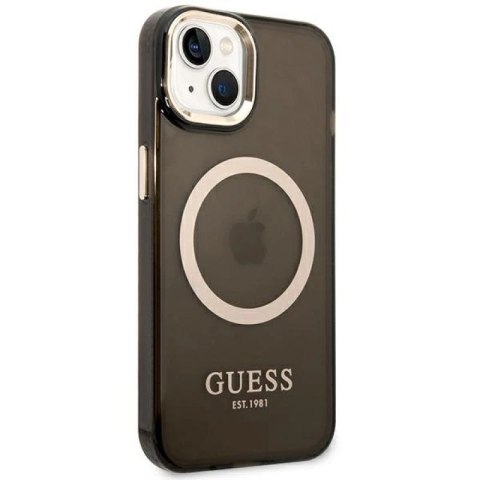Etui Guess Gold Outline Translucent MagSafe na iPhone 14 - czarne Guess