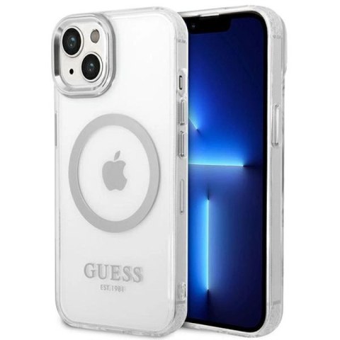 Etui Guess Metal Outline MagSafe na iPhone 14 Plus - srebrne Guess