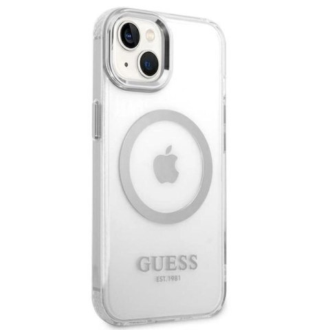 Etui Guess Metal Outline MagSafe na iPhone 14 Plus - srebrne Guess