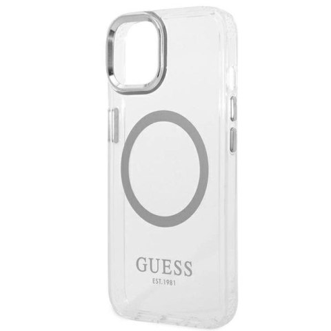 Etui Guess Metal Outline MagSafe na iPhone 14 Plus - srebrne Guess
