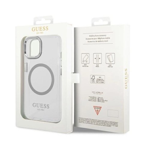 Etui Guess Metal Outline MagSafe na iPhone 14 Plus - srebrne Guess