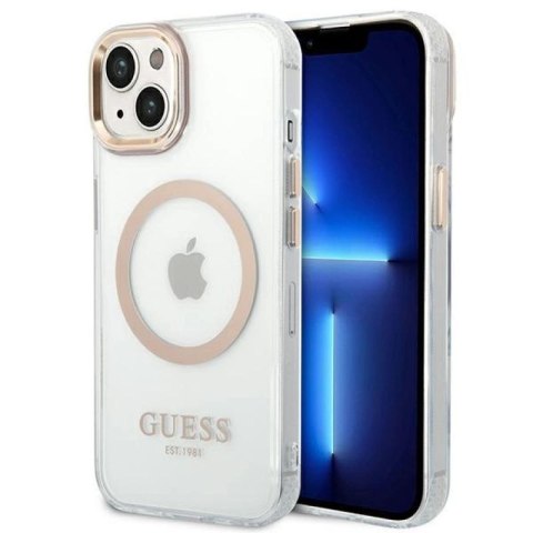 Etui Guess Metal Outline MagSafe na iPhone 14 Plus - złote Guess