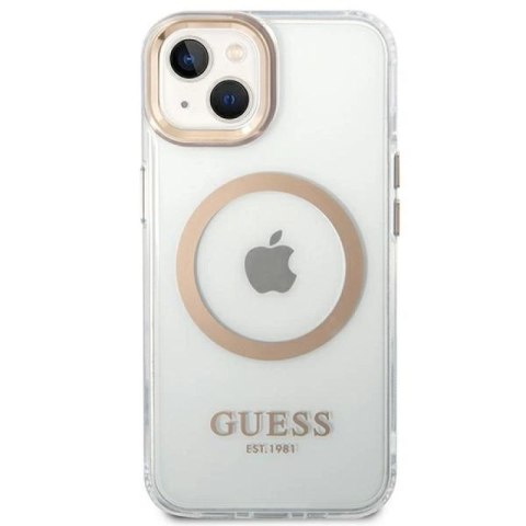 Etui Guess Metal Outline MagSafe na iPhone 14 Plus - złote Guess