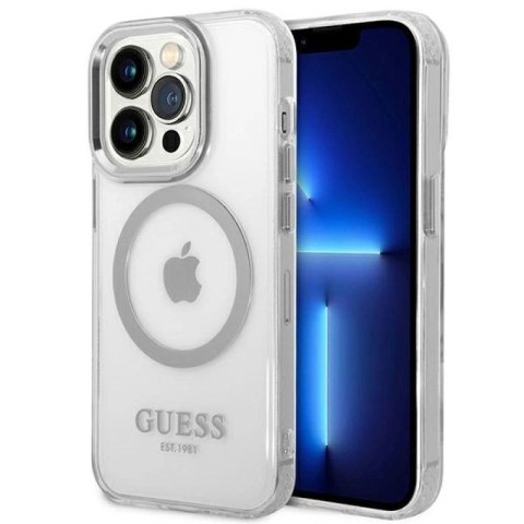 Etui Guess Metal Outline MagSafe na iPhone 14 Pro - srebrne Guess