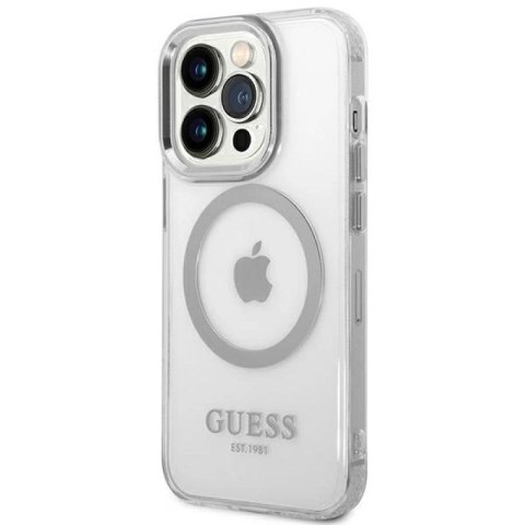Etui Guess Metal Outline MagSafe na iPhone 14 Pro - srebrne Guess