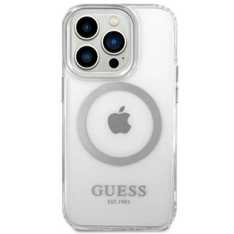 Etui Guess Metal Outline MagSafe na iPhone 14 Pro - srebrne Guess