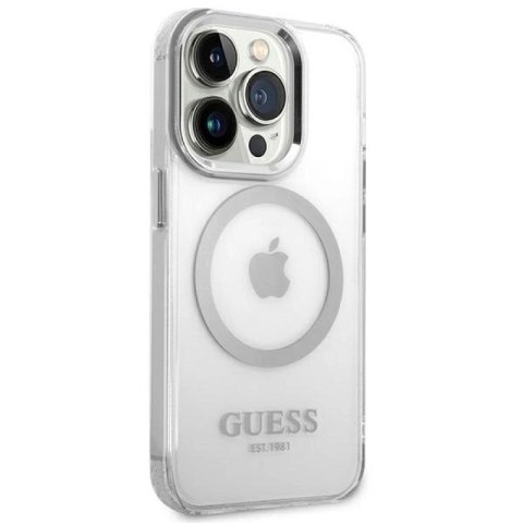 Etui Guess Metal Outline MagSafe na iPhone 14 Pro - srebrne Guess