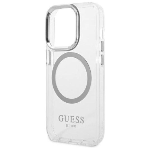 Etui Guess Metal Outline MagSafe na iPhone 14 Pro - srebrne Guess
