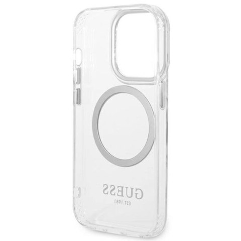 Etui Guess Metal Outline MagSafe na iPhone 14 Pro - srebrne Guess