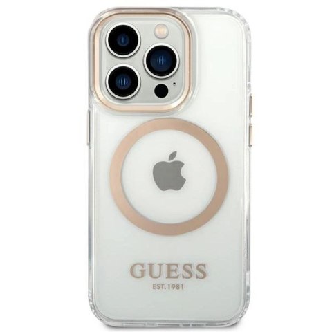 Etui Guess Metal Outline MagSafe na iPhone 14 Pro - złote Guess