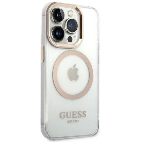 Etui Guess Metal Outline MagSafe na iPhone 14 Pro - złote Guess