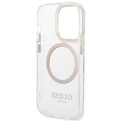 Etui Guess Metal Outline MagSafe na iPhone 14 Pro - złote Guess