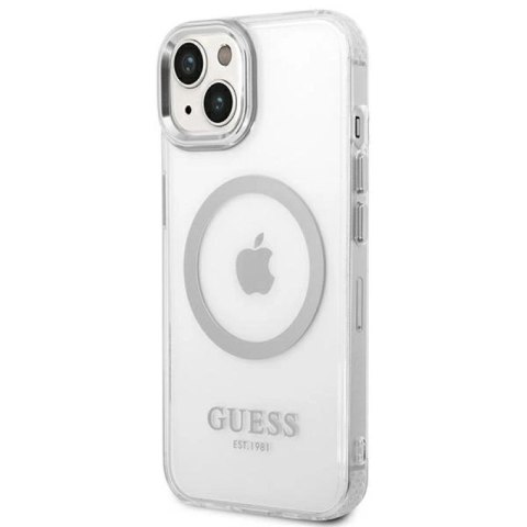 Etui Guess Metal Outline MagSafe na iPhone 14 - srebrne Guess