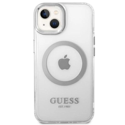 Etui Guess Metal Outline MagSafe na iPhone 14 - srebrne Guess