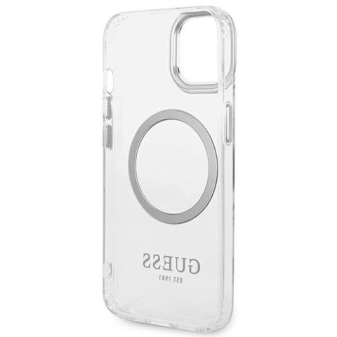 Etui Guess Metal Outline MagSafe na iPhone 14 - srebrne Guess