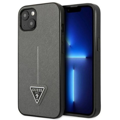 Etui Guess Saffiano Triangle Logo na iPhone 14 Plus - srebrne Guess