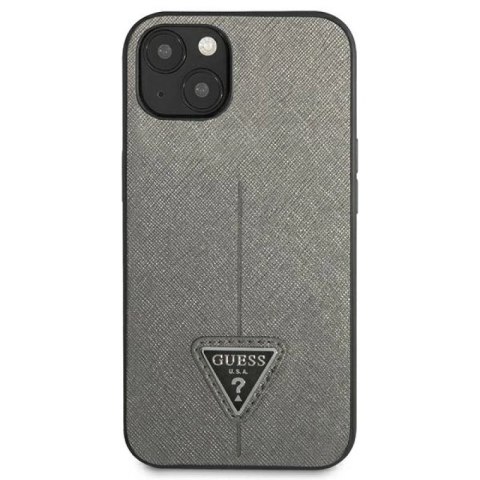 Etui Guess Saffiano Triangle Logo na iPhone 14 Plus - srebrne Guess