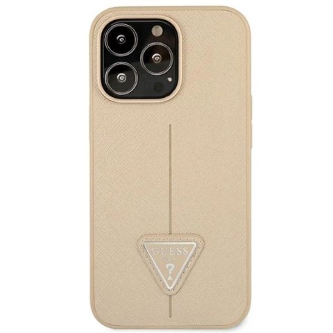 Etui Guess Saffiano Triangle Logo na iPhone 14 Pro Max - beżowe Guess