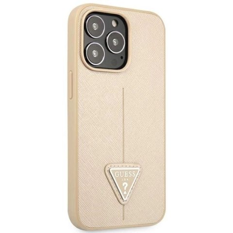 Etui Guess Saffiano Triangle Logo na iPhone 14 Pro Max - beżowe Guess