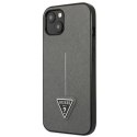 Etui Guess Saffiano Triangle Logo na iPhone 14 - srebrne Guess