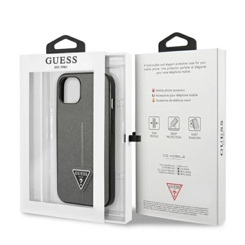 Etui Guess Saffiano Triangle Logo na iPhone 14 - srebrne Guess