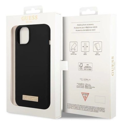 Etui Guess Silicone Logo Plate MagSafe na iPhone 14 Plus - czarne Guess