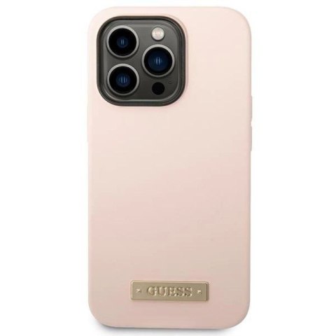 Etui Guess Silicone Logo Plate MagSafe na iPhone 14 Pro Max - różowe Guess