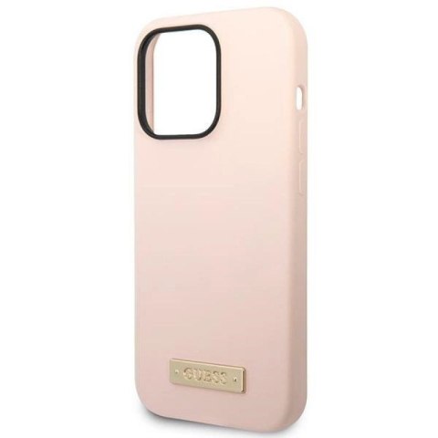 Etui Guess Silicone Logo Plate MagSafe na iPhone 14 Pro Max - różowe Guess