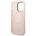 Etui Guess Silicone Logo Plate MagSafe na iPhone 14 Pro Max - różowe Guess