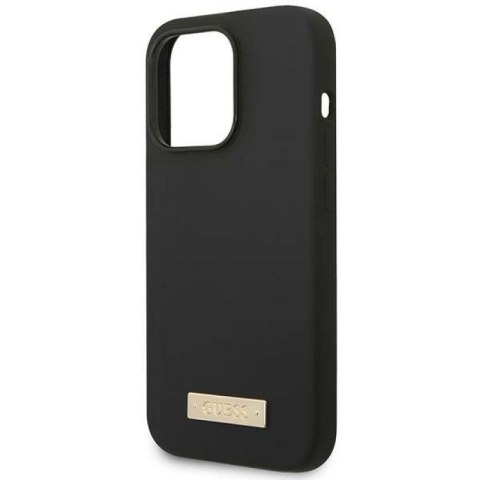 Etui Guess Silicone Logo Plate MagSafe na iPhone 14 Pro - czarne Guess