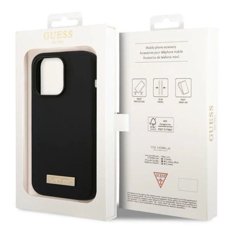 Etui Guess Silicone Logo Plate MagSafe na iPhone 14 Pro - czarne Guess