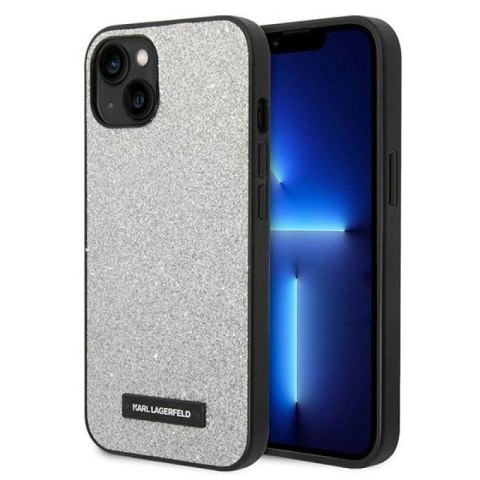 Etui Karl Lagerfeld Glitter Plaque Logo na iPhone 14 Plus - srebrne Karl Lagerfeld