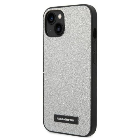 Etui Karl Lagerfeld Glitter Plaque Logo na iPhone 14 Plus - srebrne Karl Lagerfeld