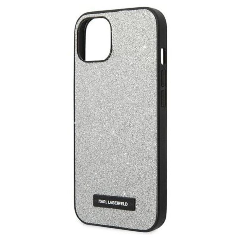 Etui Karl Lagerfeld Glitter Plaque Logo na iPhone 14 Plus - srebrne Karl Lagerfeld