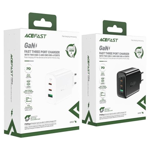 Acefast szybka ładowarka sieciowa GaN (2xUSB-C / USB-A) PPS / PD / QC4+ 65W czarna (A41) Acefast