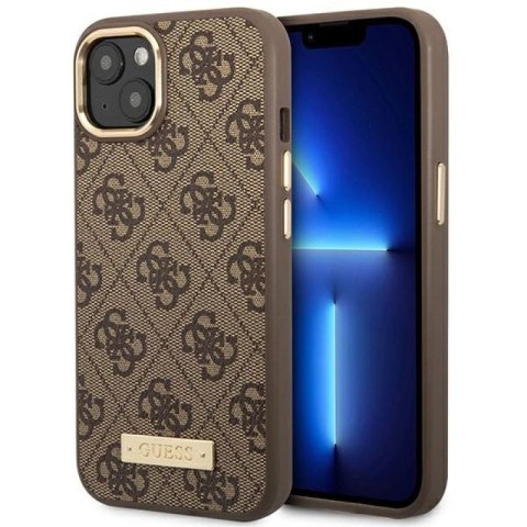 Etui Guess 4G Logo Plate MagSafe na iPhone 14 Plus - brązowe Guess