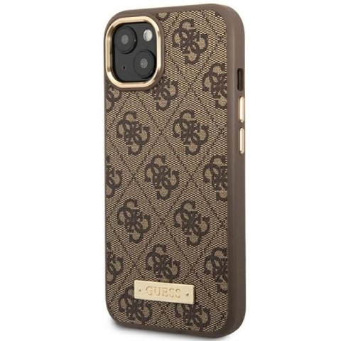 Etui Guess 4G Logo Plate MagSafe na iPhone 14 Plus - brązowe Guess