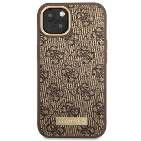 Etui Guess 4G Logo Plate MagSafe na iPhone 14 Plus - brązowe Guess