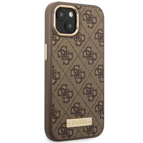 Etui Guess 4G Logo Plate MagSafe na iPhone 14 Plus - brązowe Guess