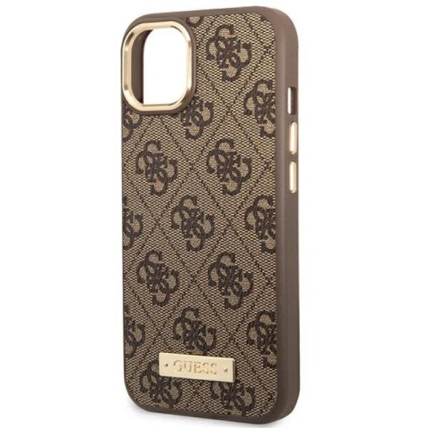 Etui Guess 4G Logo Plate MagSafe na iPhone 14 Plus - brązowe Guess